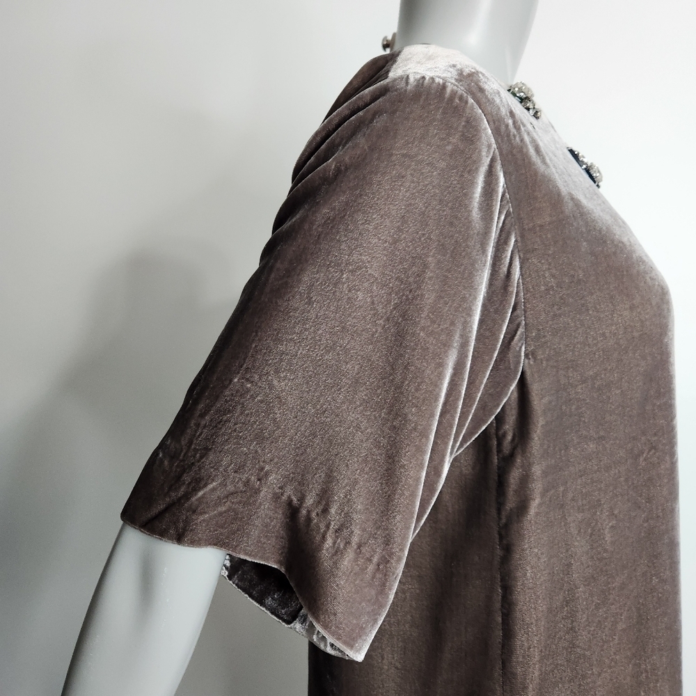 Dorothee Schumacher Jewel Collar Brown Velvet Silk Short Sleeve Blouse Size M - Picture 4 of 13